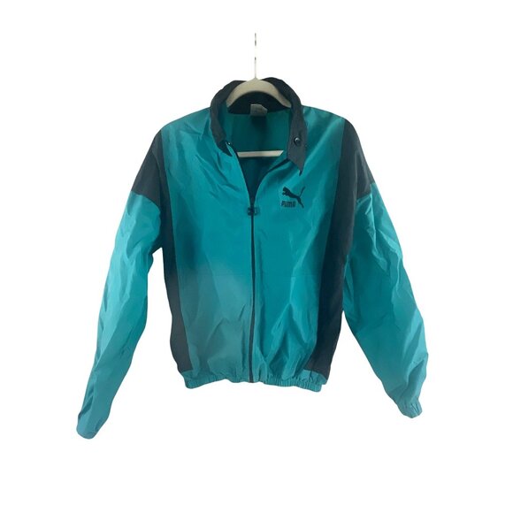 Puma Men's Vintage 80s Windbreaker Jacket Teal Black Nylon Full Zip M Outdoor - Picture 5 of 6